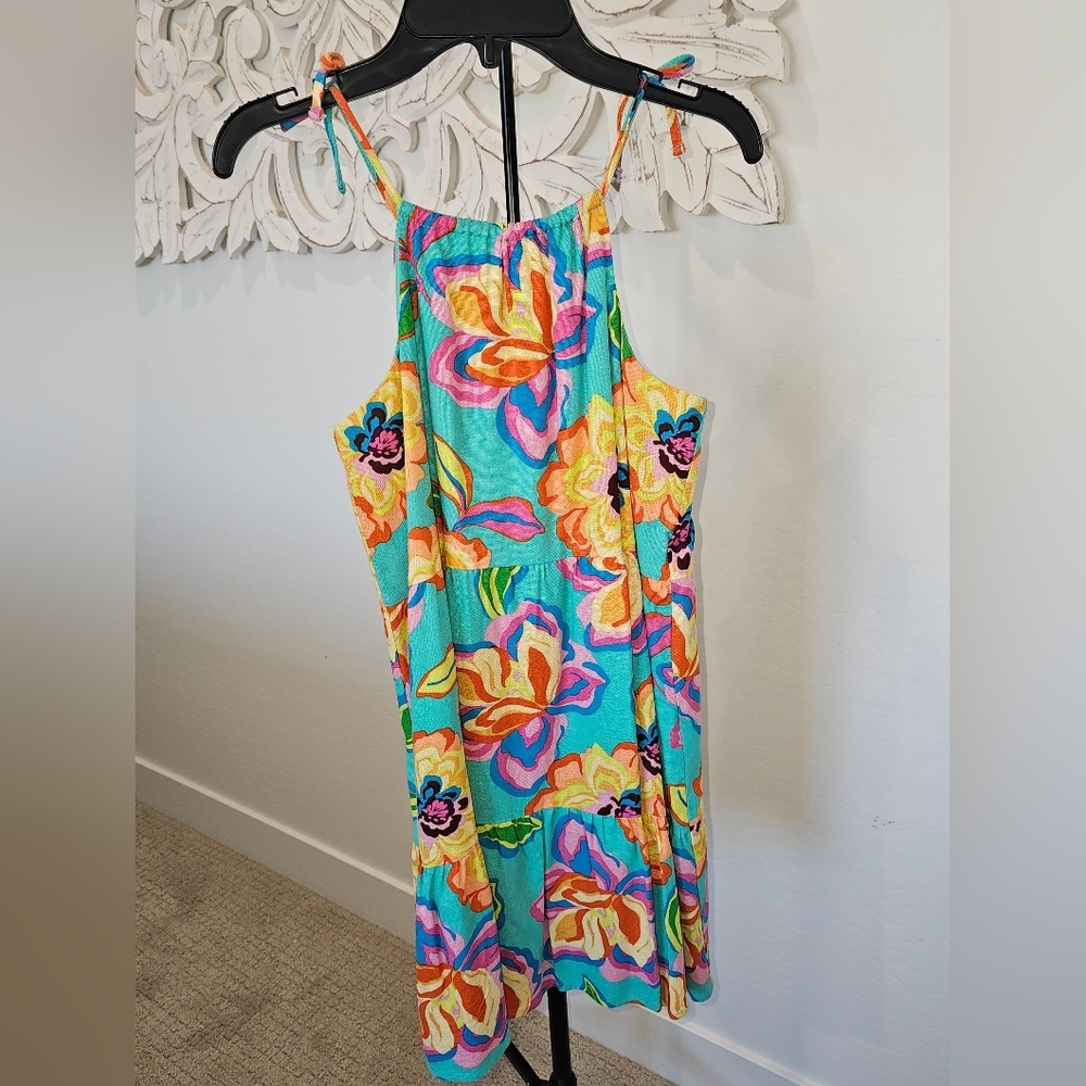 Giani Bernini Girls Floral Lined Casual Dress Blue/Yellow/Teal Girls L 12-14 NWT